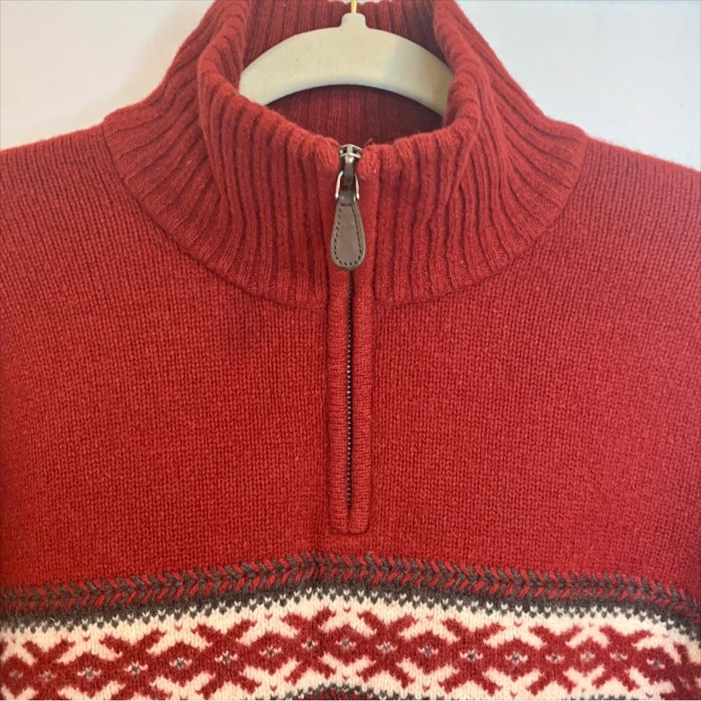 J. Crew Lambswool Quarter Zip Red Sweater Half Fair Isle Christmas Lambs Wool XL - Picture 3 of 8
